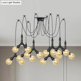 Industrial Swag Pendant Light - Amber Glass Globe Multiple Ceiling Lights Led Black Finish Perfect