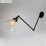 Industrial Swing Arm Wall Lamp With Conical Glass Shade - Stylish Indoor Sconce Light