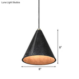Industrial Tapered Shade Hanging Lamp - 1 Light Indoor Pendant With Terrazzo Design In Black