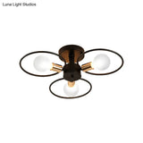 Industrial Triple Rings Semi Mount Ceiling Light Fixture – 3/6 Metal Lights In Black For Bedroom