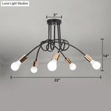 Industrial Twisted Metallic Semi-Flush Ceiling Light With Bare Bulb - Black 3/5 Lights For Hallway