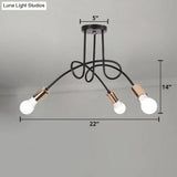 Industrial Twisted Metallic Semi-Flush Ceiling Light With Bare Bulb - Black 3/5 Lights For Hallway