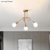 Industrial Twisted Semi Flush Mount 3 - Light Ceiling Light In Brass - Metallic Finish Bare Bulb