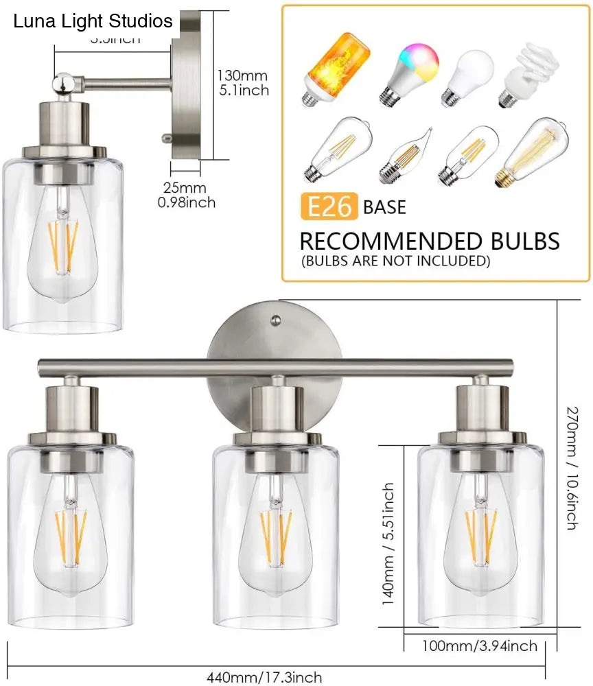 Industrial Vanity Mirror Wall Sconce With Dual Lighting For Bathroom - 3 Lights Up And Down