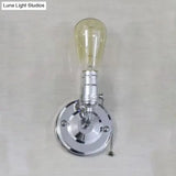 Industrial Vintage Open Bulb Wall Sconce With Pull Chain - Black/Silver Finish Ideal For Bedroom