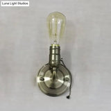 Industrial Vintage Open Bulb Wall Sconce With Pull Chain - Black/Silver Finish Ideal For Bedroom