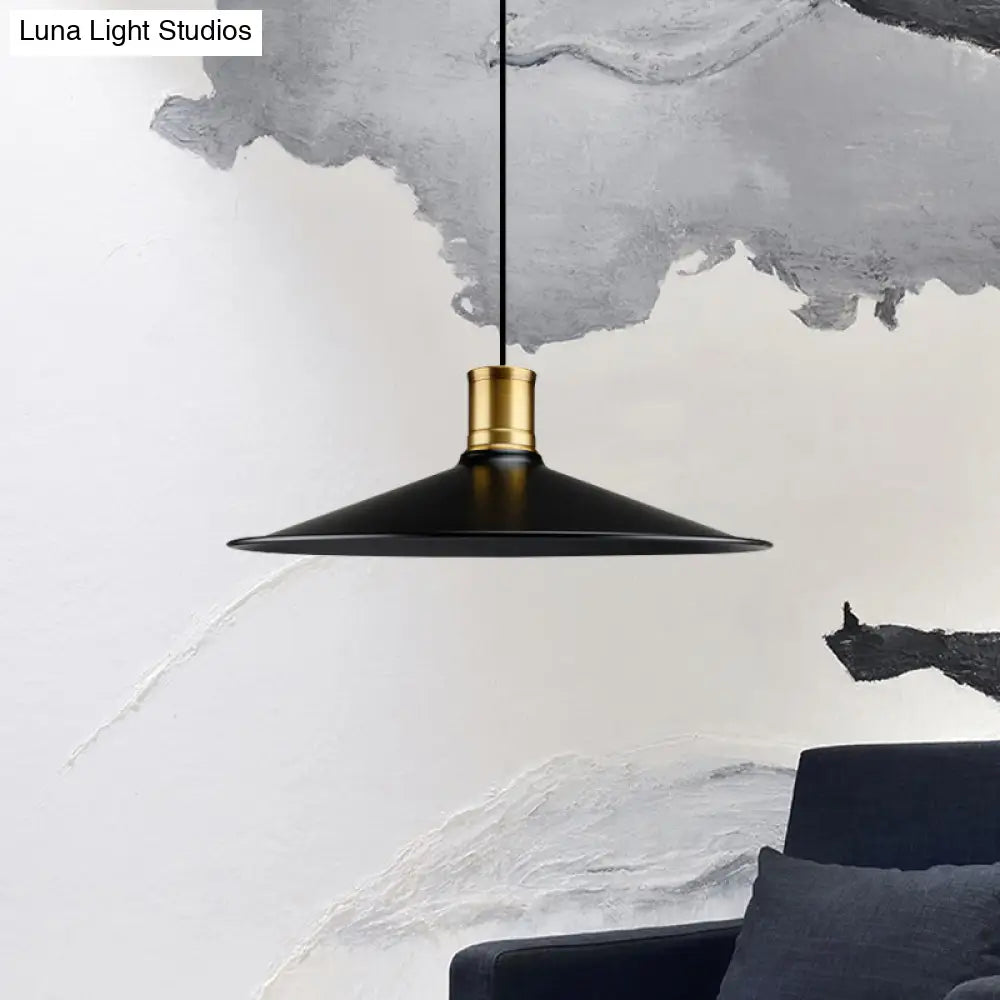 Industrial Vintage Pendant Lighting - Metallic Black Finish Conic 1-Light Suspension For Bedroom