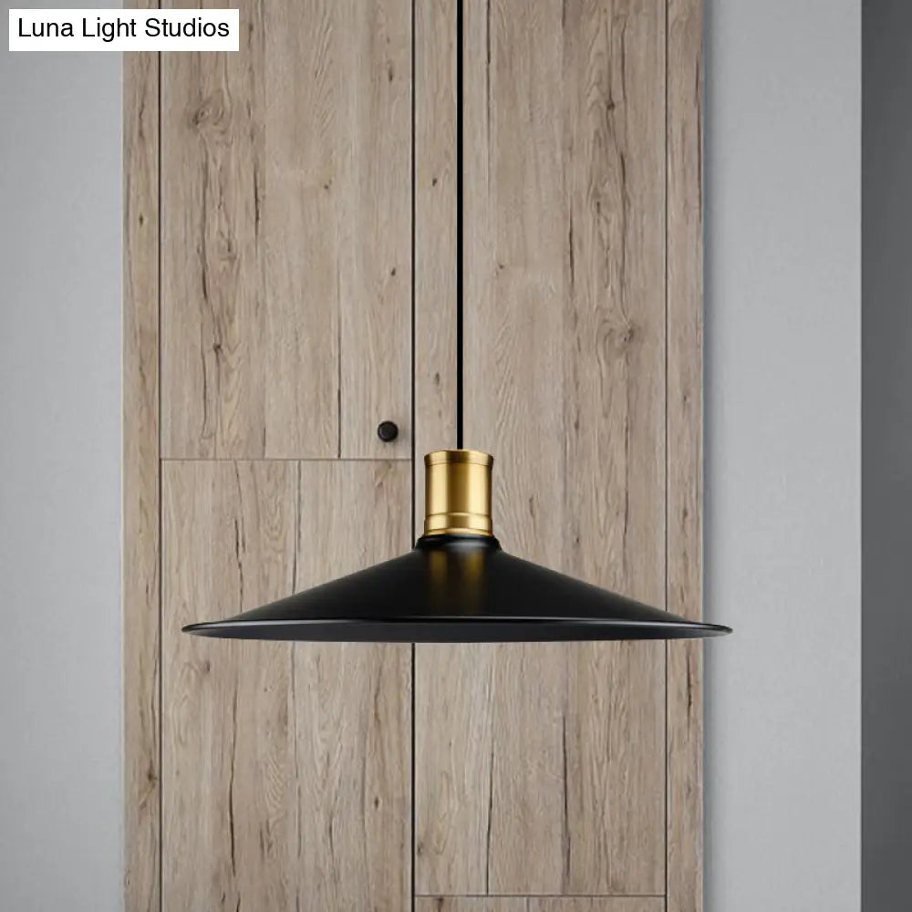 Industrial Vintage Pendant Lighting - Metallic Black Finish Conic 1-Light Suspension For Bedroom