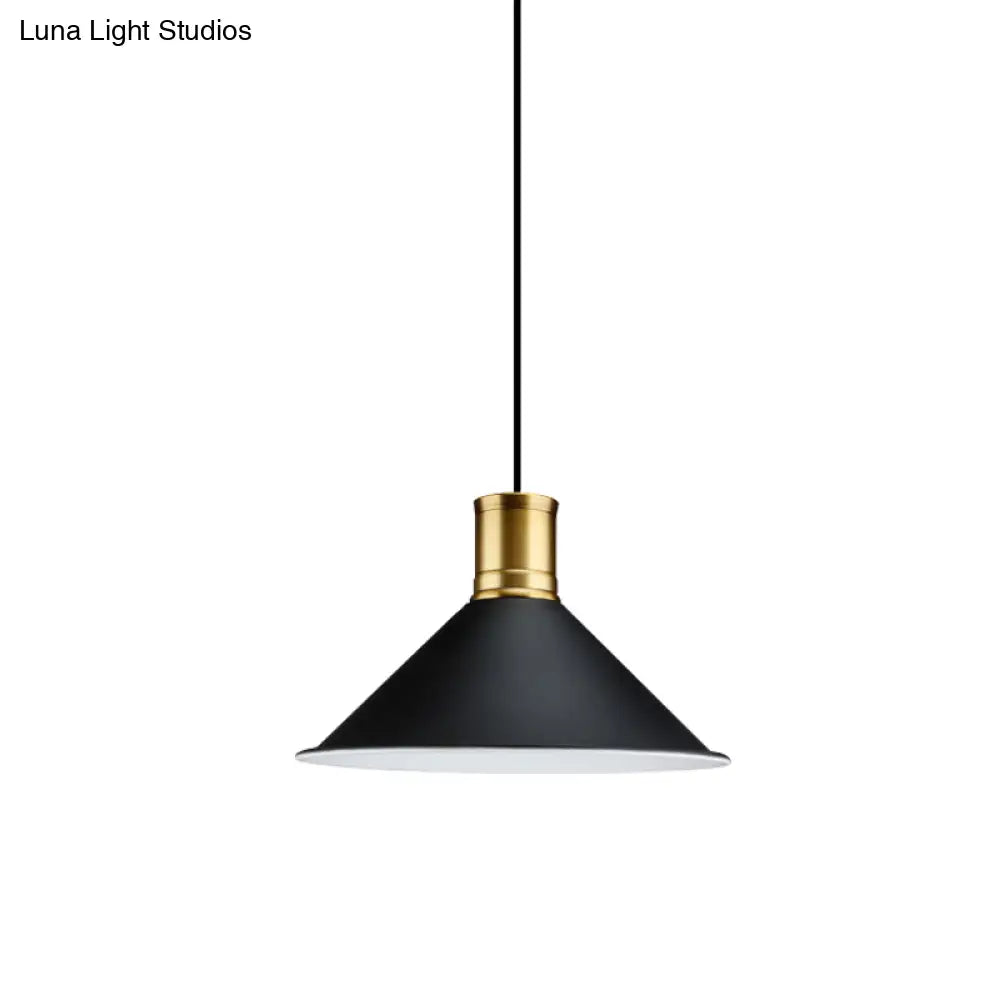 Industrial Vintage Pendant Lighting - Metallic Black Finish Conic 1-Light Suspension For Bedroom