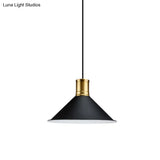 Industrial Vintage Pendant Lighting - Metallic Black Finish Conic 1-Light Suspension For Bedroom