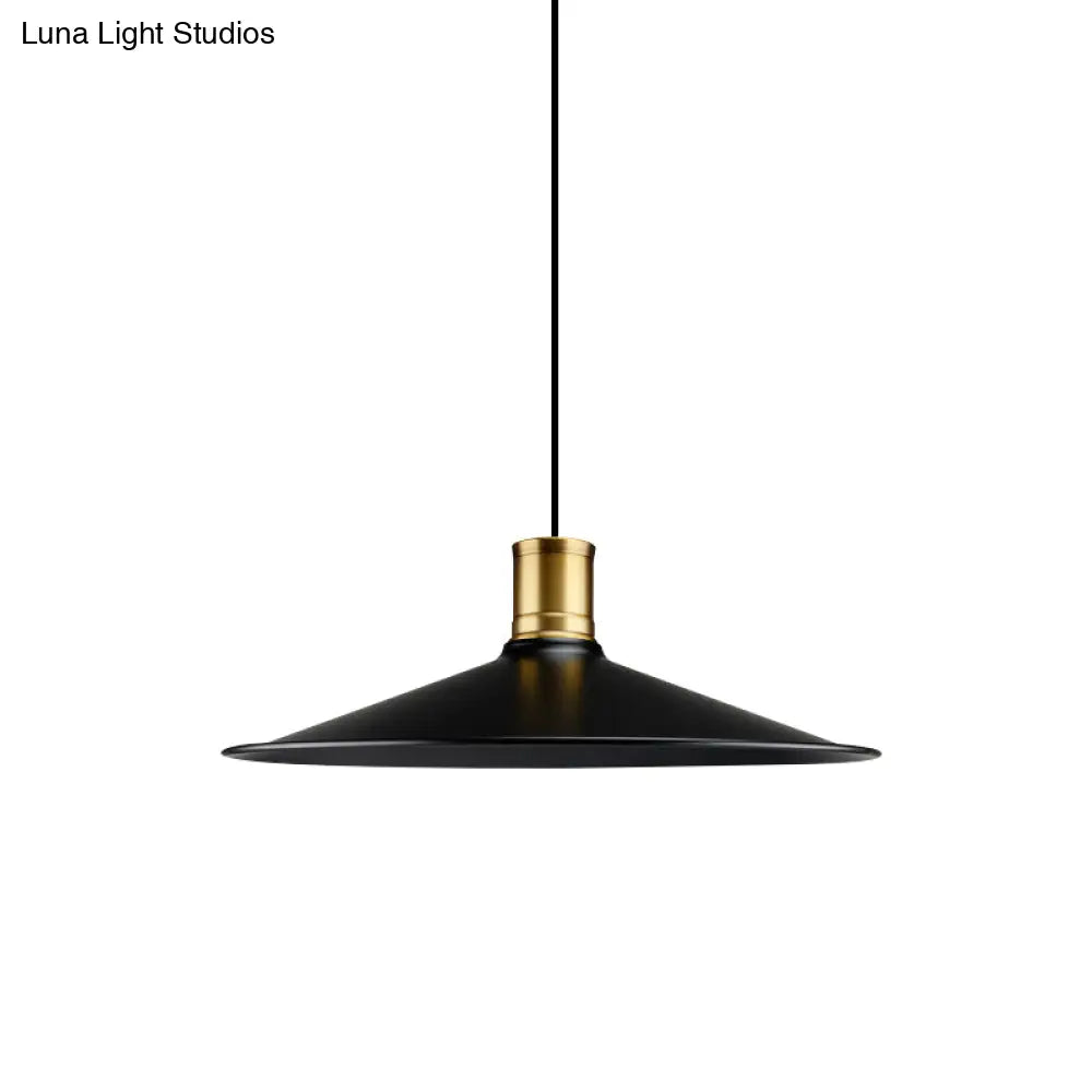 Industrial Vintage Pendant Lighting - Metallic Black Finish Conic 1-Light Suspension For Bedroom