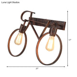 Industrial Vintage Rustic Wrought Iron Sconce Lamp For Restaurant - 2 Light Bicycle Wall Lighting