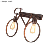 Industrial Vintage Rustic Wrought Iron Sconce Lamp For Restaurant - 2 Light Bicycle Wall Lighting