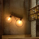 Industrial Vintage Rustic Wrought Iron Sconce Lamp For Restaurant - 2 Light Bicycle Wall Lighting
