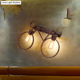Industrial Vintage Rustic Wrought Iron Sconce Lamp For Restaurant - 2 Light Bicycle Wall Lighting