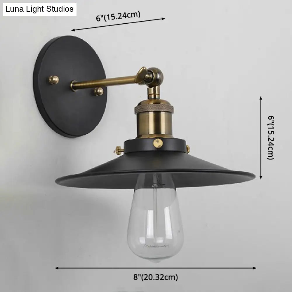 Industrial Vintage Single Light Sconce With Flared Metal Shade - Wall Lamp For Bars