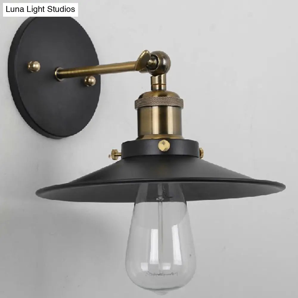 Industrial Vintage Single Light Sconce With Flared Metal Shade - Wall Lamp For Bars