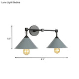 Industrial Vintage Wall Sconce With 2 Cone Lights - Metal Lamp For Restaurants In Black/Grey