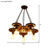 Industrial Wagon Wheel Pendant Lamp - Metal Rust Finish | 5-Light Chandelier With Chain