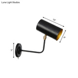 Industrial Wall Mounted Sconce Lamp In Black - Cylinder Metallic Light Fixture With Bend Arm For