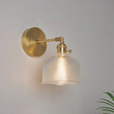 Industrial Wall Mounted Swing Arm Reading Light With Blossom/Bowl Clear Glass Shade - Iron Brass