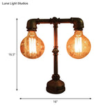 Industrial Water Pipe Table Lamp - 2 Lights Stylish Black Metal Fixture For Restaurant Lighting