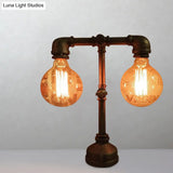 Industrial Water Pipe Table Lamp - 2 Lights Stylish Black Metal Fixture For Restaurant Lighting
