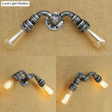 Industrial Water Pipe Wall Sconce Light With Wrought Iron - Bronze/Antique Brass Finish