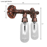 Industrial Weathered Copper Pipe Wall Sconce Lighting - Clear Glass Capsule & 2/4 Lights For Bedroom