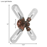 Industrial Weathered Copper Pipe Wall Sconce Lighting - Clear Glass Capsule & 2/4 Lights For Bedroom
