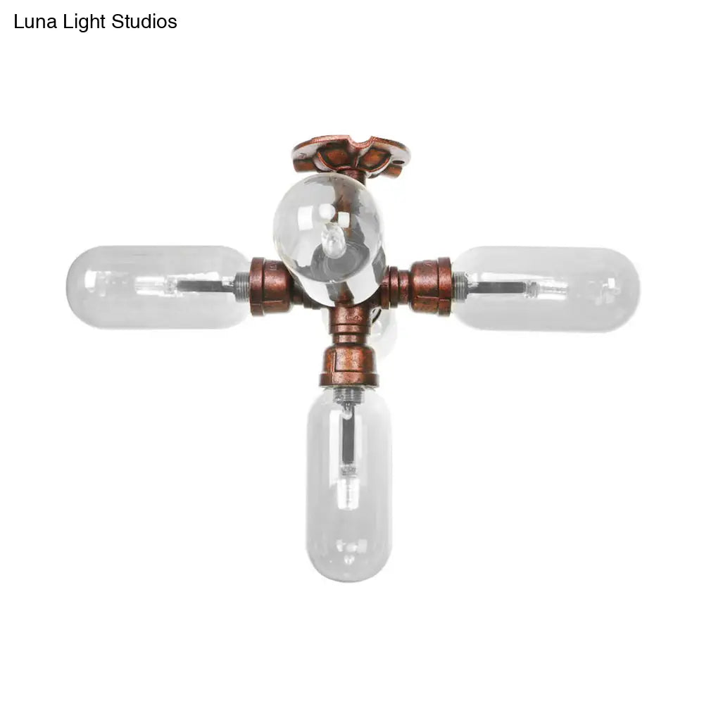 Industrial Weathered Copper Semi Mount Indoor Ceiling Light With Clear Glass And Pipe Design -