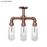 Industrial Weathered Copper Semi Mount Indoor Ceiling Light With Clear Glass And Pipe Design -