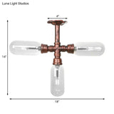 Industrial Weathered Copper Semi Mount Indoor Ceiling Light With Clear Glass And Pipe Design -