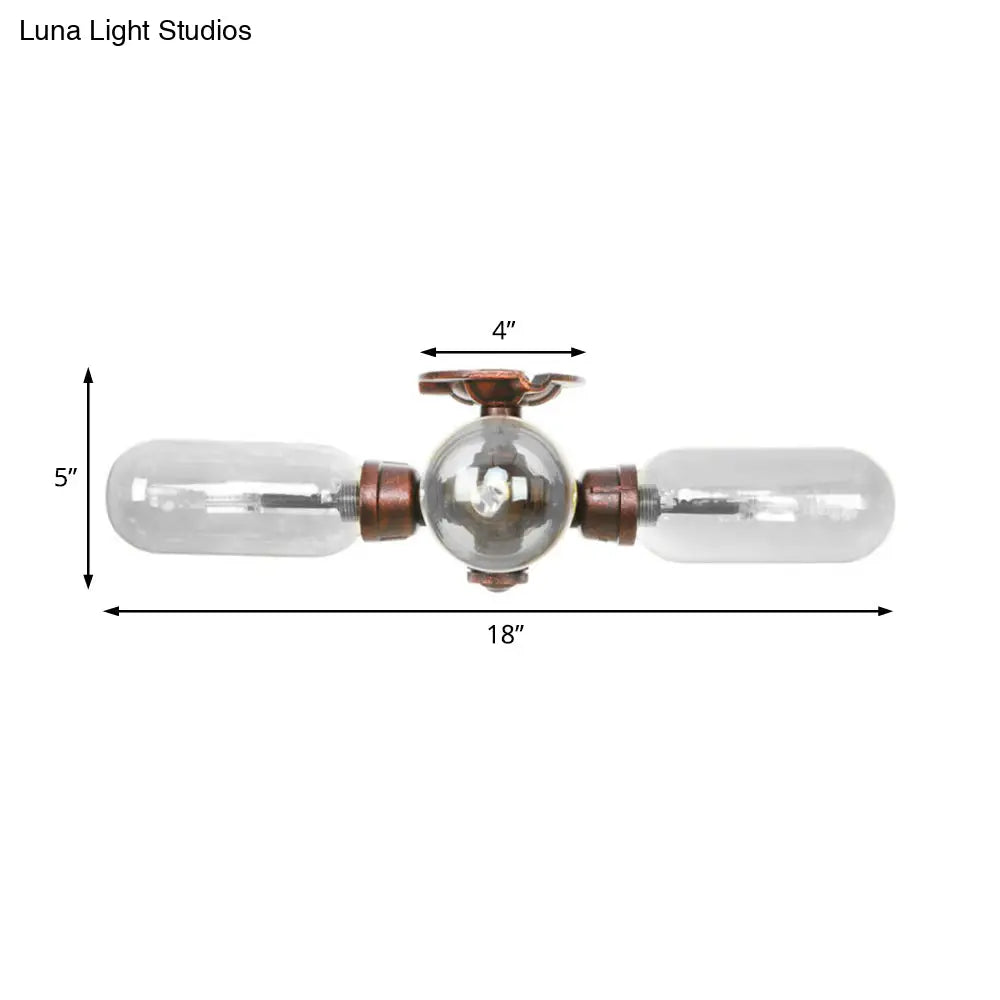 Industrial Weathered Copper Semi Mount Indoor Ceiling Light With Clear Glass And Pipe Design -