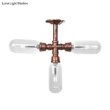 Industrial Weathered Copper Semi Mount Indoor Ceiling Light With Clear Glass And Pipe Design -