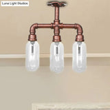 Industrial Weathered Copper Semi Mount Indoor Ceiling Light With Clear Glass And Pipe Design -