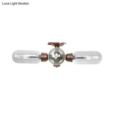 Industrial Weathered Copper Semi Mount Indoor Ceiling Light With Clear Glass And Pipe Design -