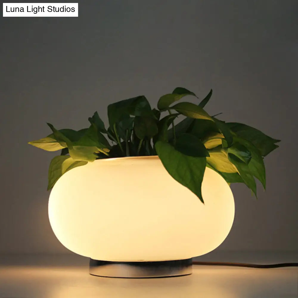 Industrial White Glass Nightstand Light - 11/15/19 Long 1-Light Oval Table Lighting For Bedroom