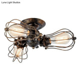 Industrial Wire Cage Metal Bedroom Ceiling Light - Rustic Close-To-Ceiling Mount
