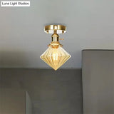 Industrially Styled Gem Shade Semi Flush Light For Living Rooms With Prismatic Glass And