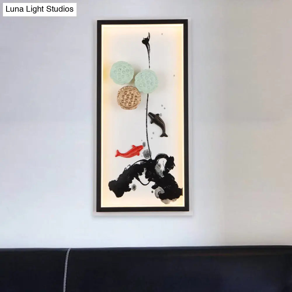Ink Painting Mural Led Wall Light Fixture - Chinese Style Black
