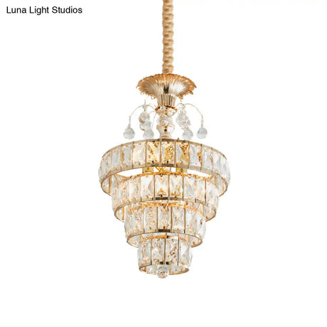 Inlaid Beveled Crystal Pendant: Gold Drop Ceiling Lamp With Traditional Suspension