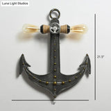 Iron Anchor Wall Lamp Art Deco 2-Bulb Sconce Light Fixture For Bedrooms In Black