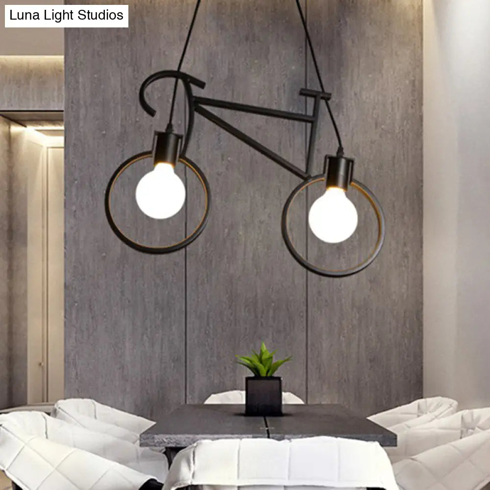 Iron Bicycle Chandelier - Vintage 2 Light Pendant For Dining Table