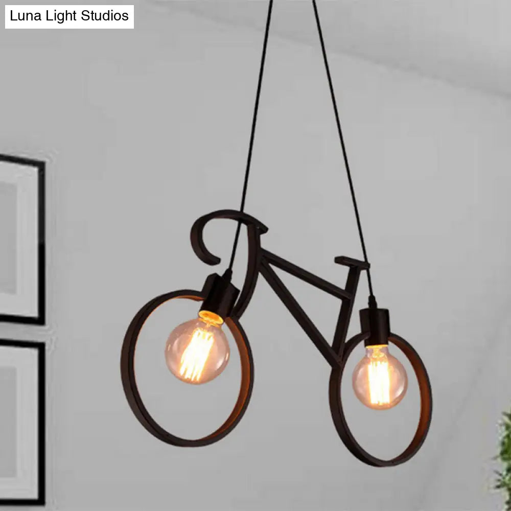 Iron Bicycle Chandelier - Vintage 2 Light Pendant For Dining Table