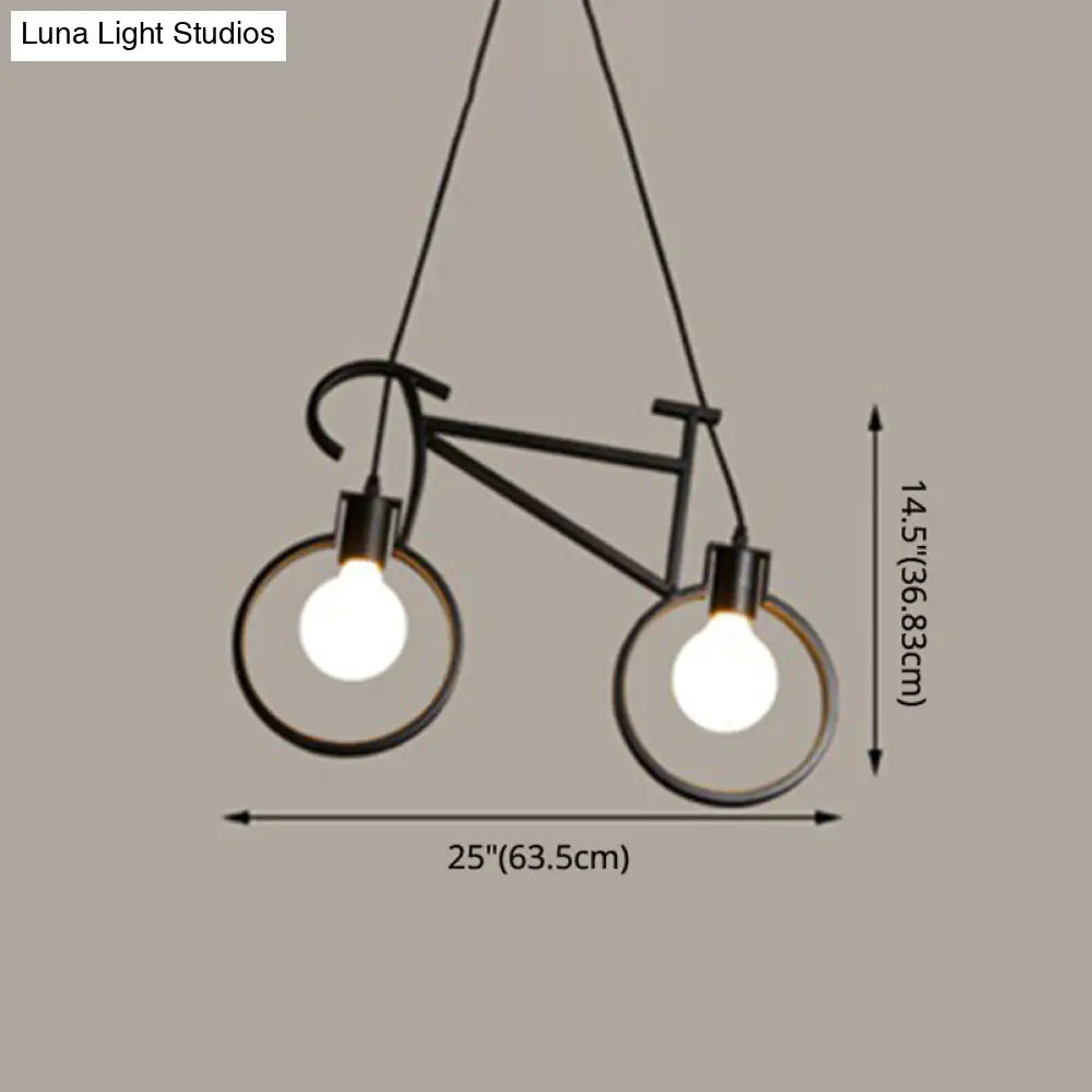 Iron Bicycle Chandelier - Vintage 2 Light Pendant For Dining Table