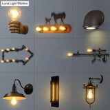 Iron Black Finish Industrial 1-Bulb Wall Sconce - Water Pipe/Cage/Fist Design