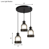 Iron Bottle Frame Cluster Pendant Industrial Suspension Lighting With Mesh Bottom - Black 3 Bulbs