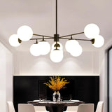 Iron Branch Chandelier Lamp With Black/Gold Hanging Pendant Light And Opal Glass Shades - 9/11