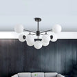 Iron Branch Chandelier Lamp With Black/Gold Hanging Pendant Light And Opal Glass Shades - 9/11